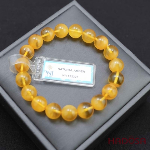 Vòng Hổ Phách Baltic vàng vân sữa 10mm