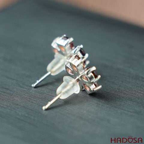 Bông tai Garnet 3*4mm bạc 925
