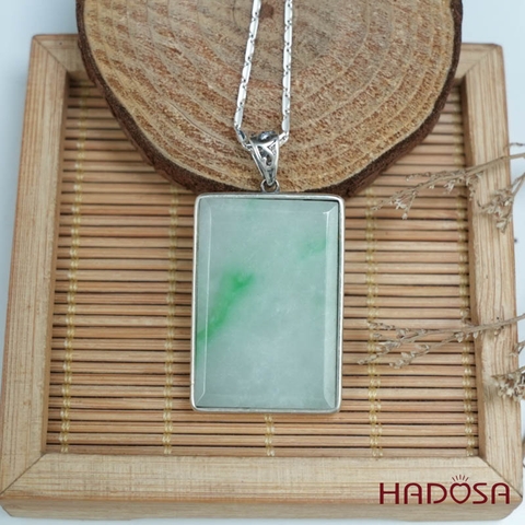 Mặt Cẩm thạch chữ nhật xanh lí bọc bạc 22x32mm