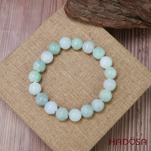 Vòng ngọc cẩm thạch Type A chạm hoa sen 10mm