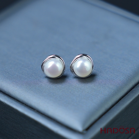 Bông tai ngọc trai 8mm bạc 950