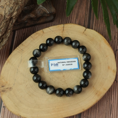 Vòng tay đá Obsidian-Hắc Diện Thạch ánh bạc 10mm