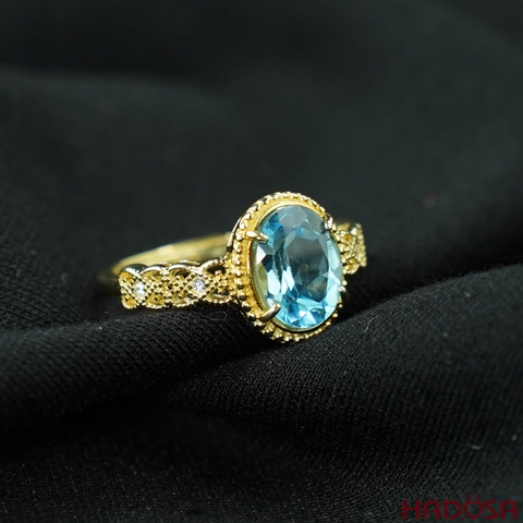 Nhẫn bạc mạ vàng đính đá Topaz 7*9mm