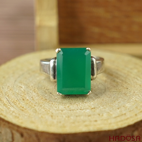 Nhẫn đá Onyx xanh bạc 925 cao cấp size 13