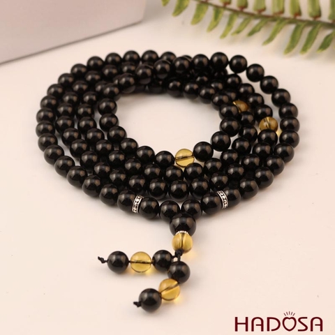 Tràng 108 hạt Thạch anh đen 8mm (Thuỷ, Mộc)