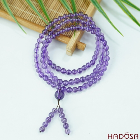 Tràng 108 hạt Thạch Anh Tím 5mm mix charm bạc 925