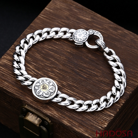 Lắc tay nam bạc Thái Lục Tự Đại Minh Chân Ngôn