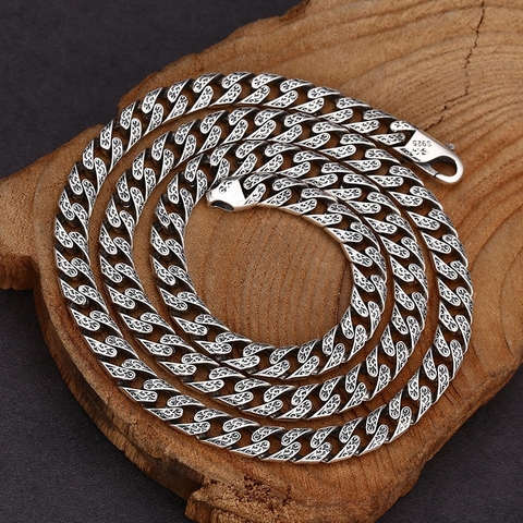 Dây Chuyền Nam Bạc Thái Kiểu Cuban Dạng Dẹt