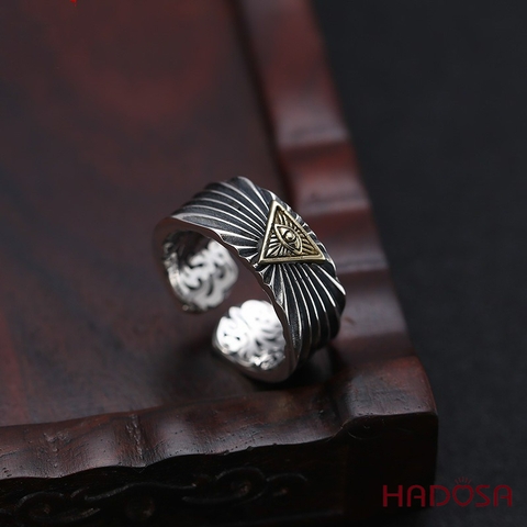 Nhẫn Nam Bạc Thái Biểu Tượng Mắt Thần