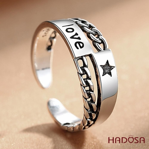 Nhẫn Bạc phối xích chữ LOVE
