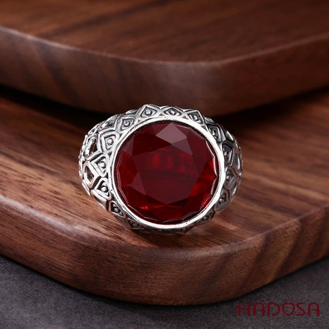 Nhẫn nam đá đỏ Zirconbạc Thái 19mm