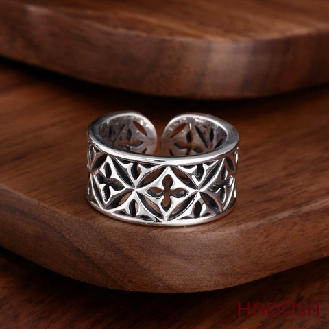 Nhẫn Bạc Thái S925 Họa Tiết Clover Rỗng