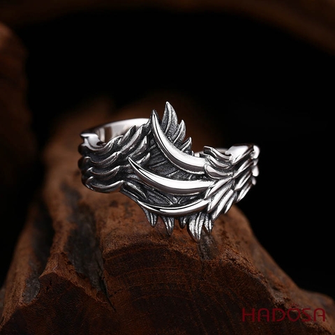 Nhẫn Bạc Thái 925 Đôi Cánh Uốn Lượn Thiết Kế Mở