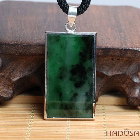 Mặt Cẩm Thạch Vô Sự Bài sơn thuỷ chữ nhật 36x21x4mm bọc bạc