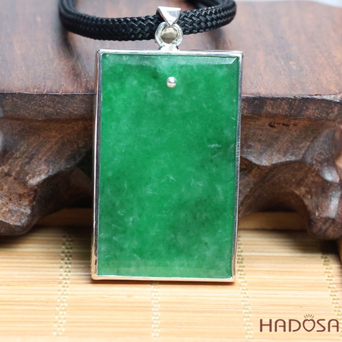 Mặt Vô Sự Bài Ngọc Cẩm Thạch Bọc Bạc 40x25x4mm