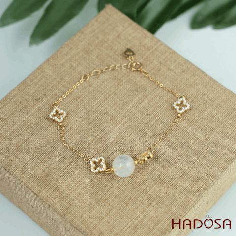 Lắc tay bạc mạ vàng đính đá Thạch anh trắng 10mm