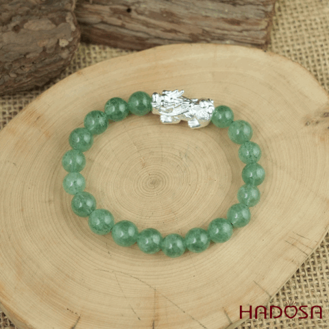 Vòng đá Thạch anh dâu tây xanh 8mm chuẩn 6A mix tỳ hưu bạc