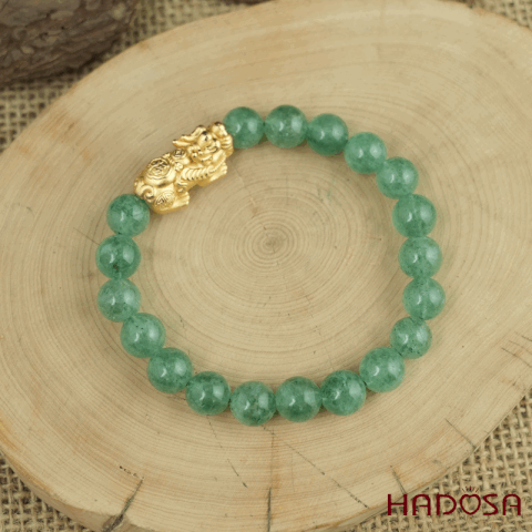 Vòng đá Thạch anh dâu tây xanh 8mm chuẩn 6A mix tỳ hưu bạc mạ vàng