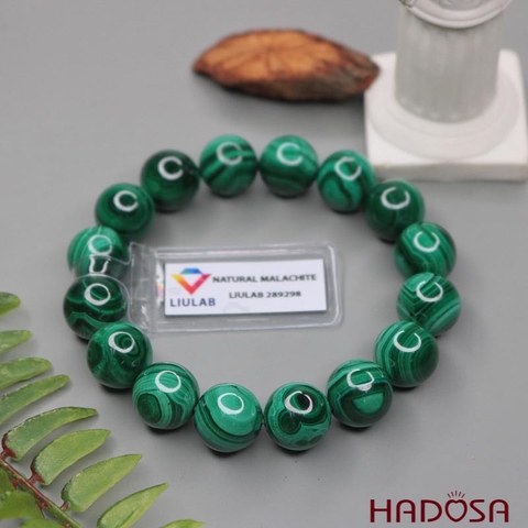 Vòng đá  Malachite Lông Công 12mm chuẩn 5A
