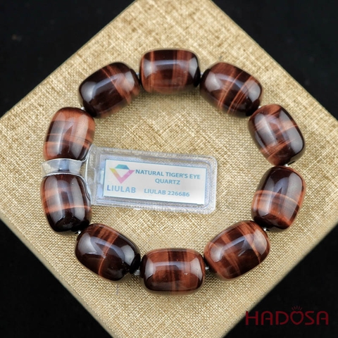 Vòng đá Mắt Hổ nâu đỏ lu thống 15*20mm chuẩn 6A