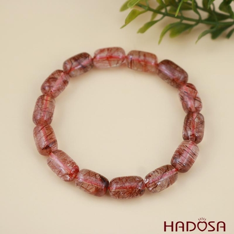 Vòng tay hạt trụ tóc nâu đỏ 8x12mm 5A