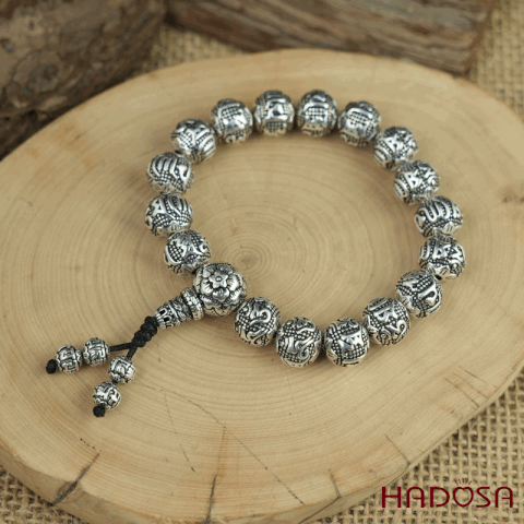Vòng hạt bạc Thái Om Mani Padme Hum 10mm