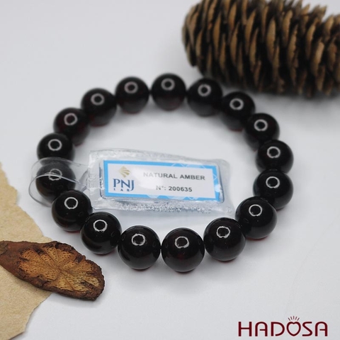 Vòng Hổ Phách Baltic Huyết đen 12mm