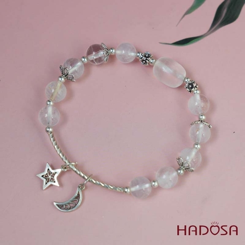 Vòng tay Thạch anh trắng vân mây 8mm mix charm bạc 925