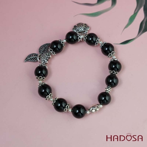 Vòng tay đá Tourmaline đen 10mm mix charm bạc 925