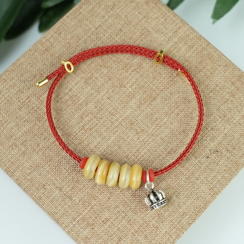 Vòng ngũ điếu mắt hổ vàng nâu mix charm vương miện