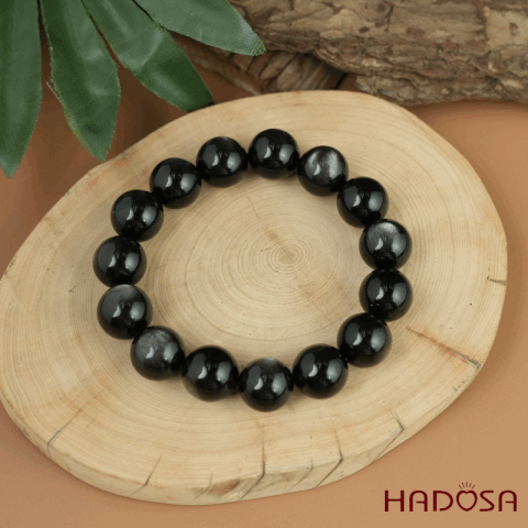 Vòng tay đá Obsidian-Hắc Diện Thạch ánh bạc 14mm