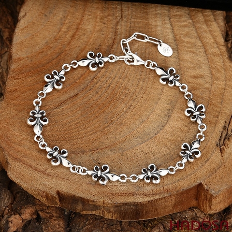Lắc Tay Bạc Thái 925 Nam Nữ Hoa Huệ Fleur-de-lis
