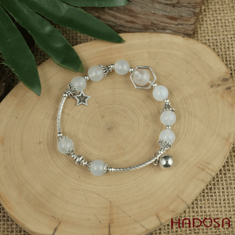 Vòng tay đá thạch anh mix charm bạc 925 cho mệnh Kim, Thuỷ