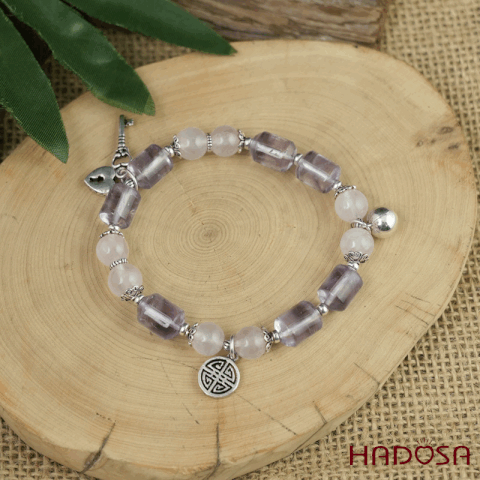 Vòng tay thạch anh tím mix thạch anh hồng charm bạc 925