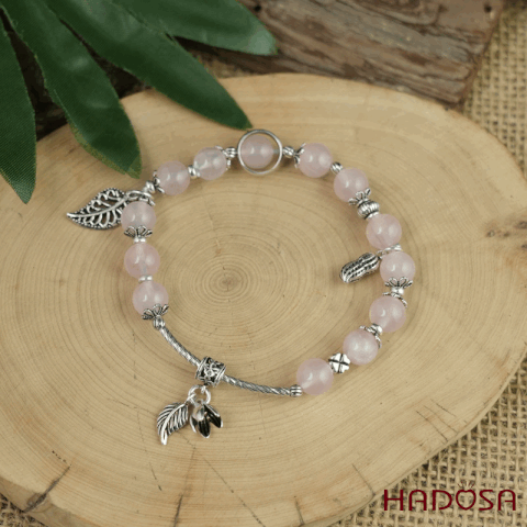 Vòng Thạch Anh hồng 7mm mix charm bạc 925