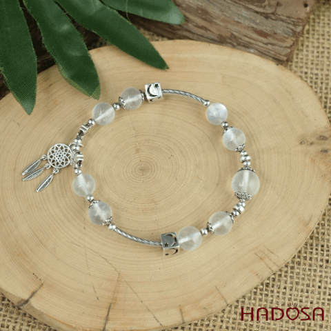 Vòng đá Mặt Trăng 8mm chuẩn 8A mix charm bạc 925