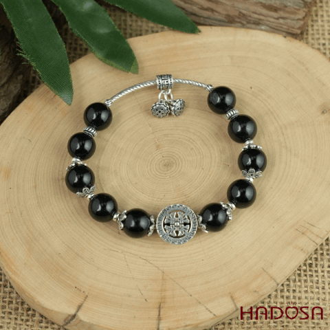 Vòng Thạch anh đen 10mm mix charm bạc