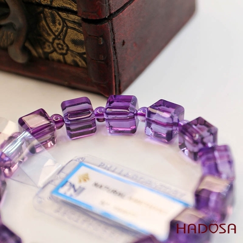 Vòng Thạch Anh Tím hạt vuông 9mm chuẩn 6A