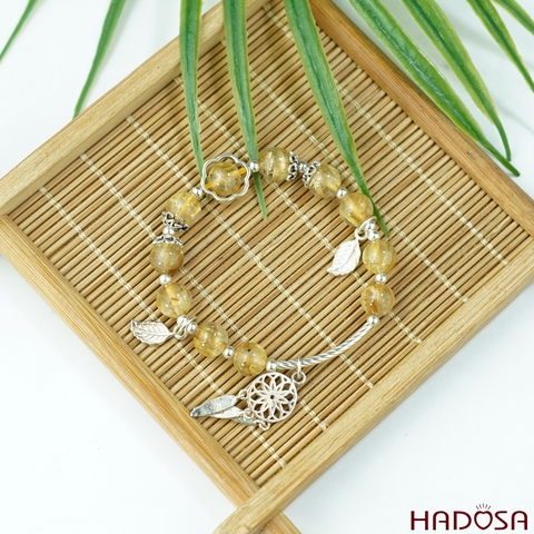 Vòng Thạch anh tóc vàng 8mm mix charm bạc 925