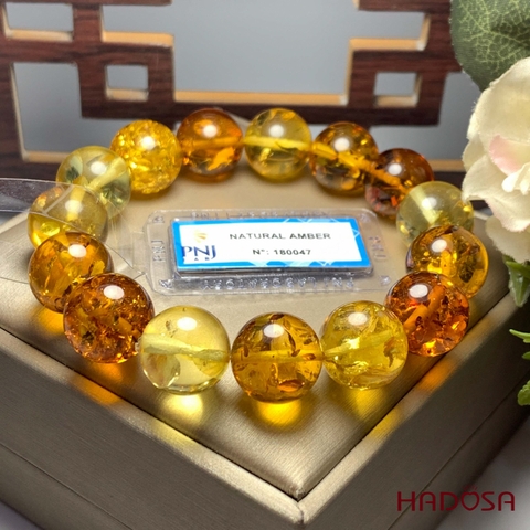 Vòng Hổ Phách tam tài cao cấp 14mm