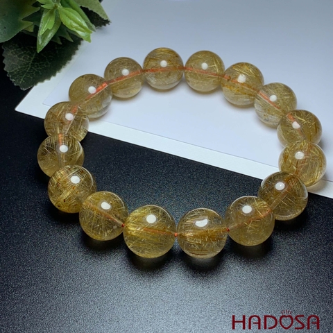 Vòng tay Thạch Anh tóc vàng 13mm cao cấp chuẩn 5A