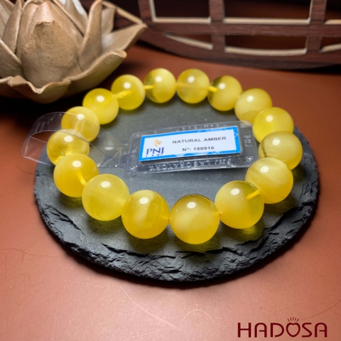 Vòng Hổ Phách Baltic vàng vân sữa 13mm