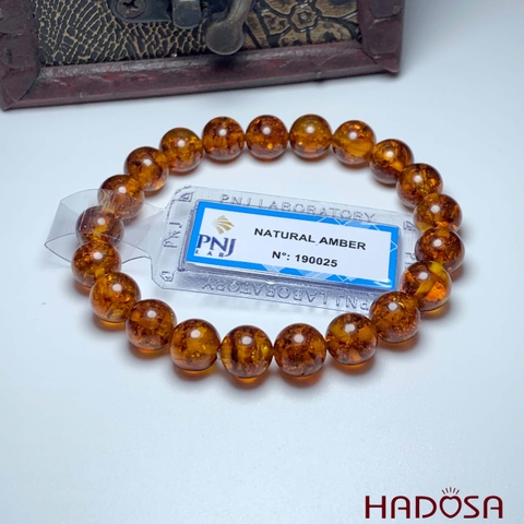 Vòng Hổ Phách Baltic nâu đỏ 08mm đặc biệt cao cấp