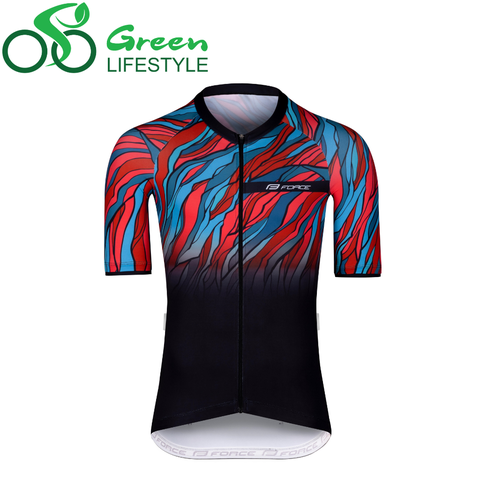 Áo đạp xe nam F LIFE tay ngắn, đen-xanh-đỏ