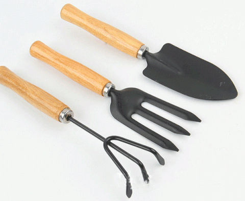 Bộ dụng cụ làm vườn 3 món cán gỗ 1 bay + 1 cào + 1 chỉa ba - LV12