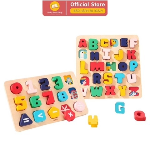 Bảng gỗ ghép hình chữ cái và số nam châm MIDEER