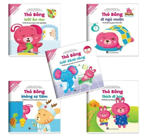 Bộ Ehon Kĩ năng sống Thỏ Bông Song Ngữ Việt Anh có File quét mã QR (Bộ 5 cuốn)