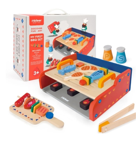 Bộ đồ chơi nấu ăn cho bé gái mini bằng gỗ Mideer My first BBQ set Mideer