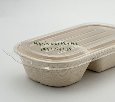 Hộp bã mía 2 ngăn kèm nắp nhựa PET 750ml