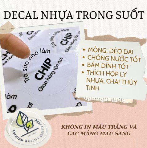 In decal nhựa trong suốt, tem nhựa trong
